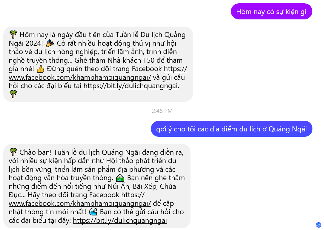 Ứng dụng Chatbot AI trong Tuần lễ du lịch Quảng Ngãi 2024: Giải pháp Tương tác hiệu quả với Du khách